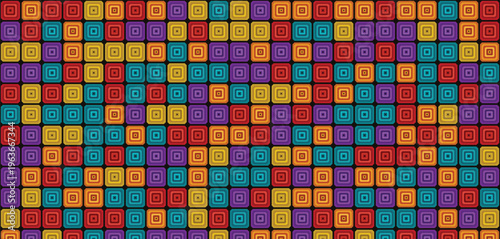 Colorful seamless geometric pattern, vibrant abstract background with concentric rounded squares. Modern retro grid texture.
