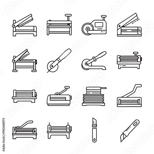 Crafting Tools Collection: Precision Cutters Staplers and Binders for Creative ProjectsClean Line Art