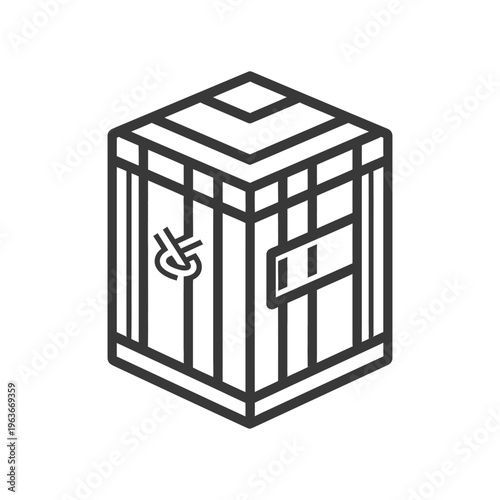 An isometric view of a closed wooden crate or box