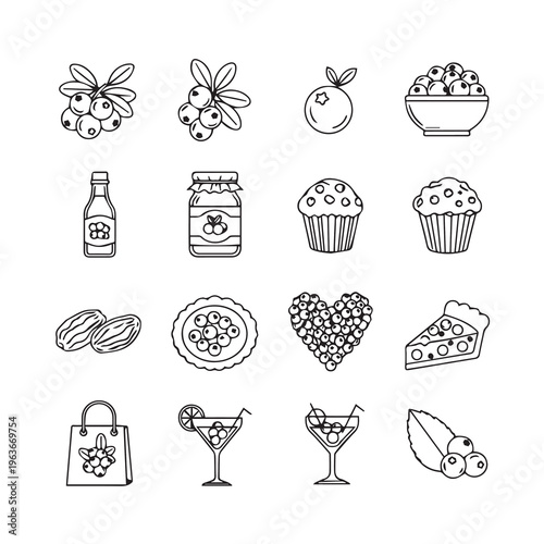 Hand-Drawn Berry Icons: Fresh Fruit Baked Goods and Beverages for Healthy Eating Concepts