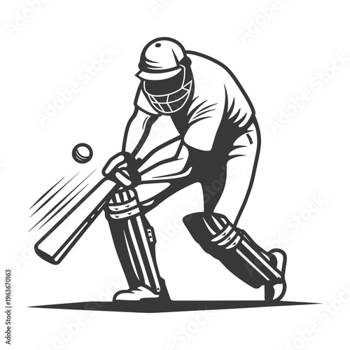 A cricket player is striking the ball with his bat