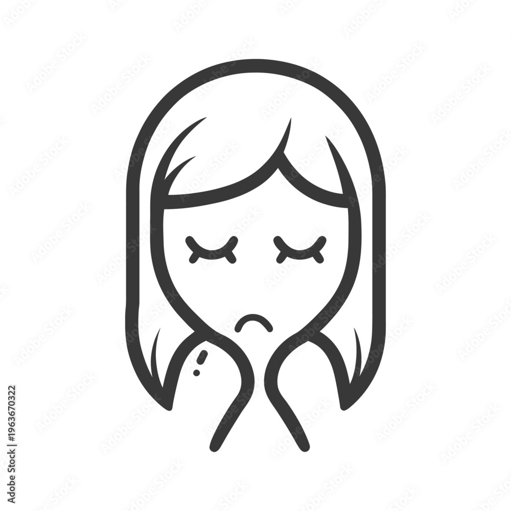 Obraz premium A simple black and white illustration of a sad womans face