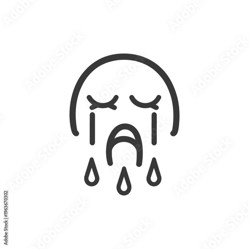 A simple crying face expression with tears of sadness falling down