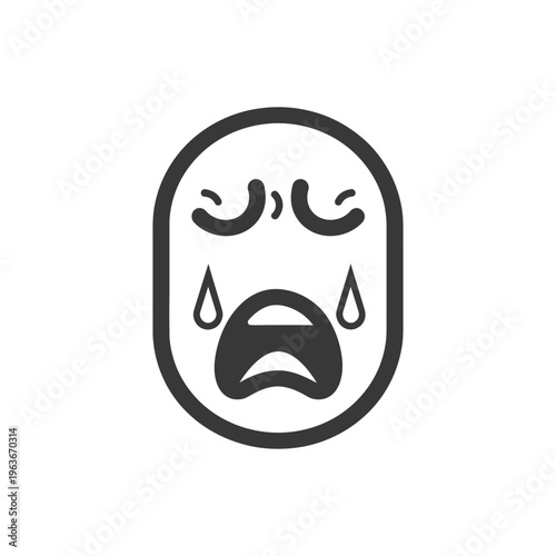 An oval shaped crying emoji with closed eyes and tears falling