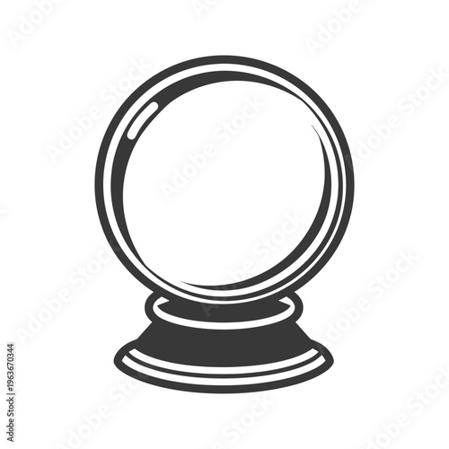 A monochrome illustration of a fortune telling crystal sphere