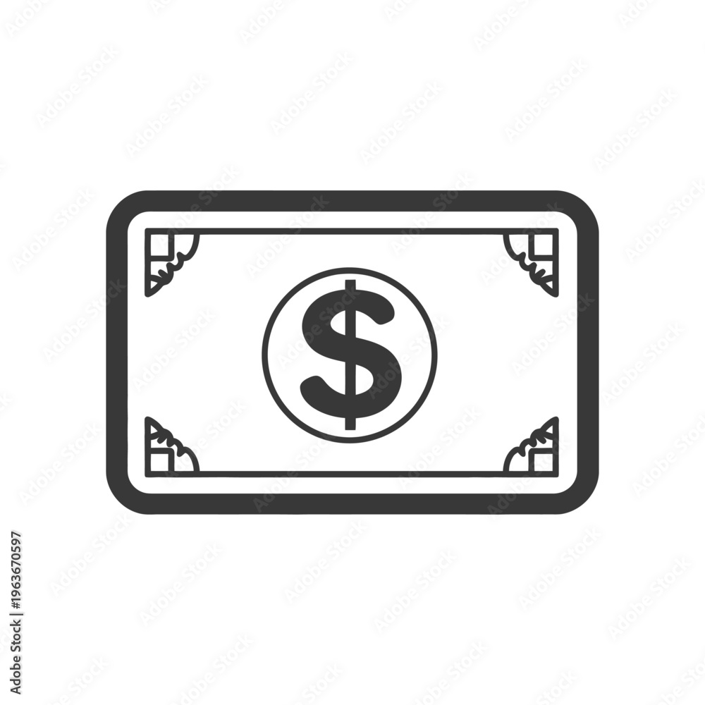 Fototapeta premium A grayscale illustration of a single dollar bill