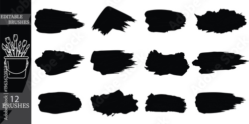 12 Black Bold Grunge Paint Strokes – Thick Hand Painted Brush Set