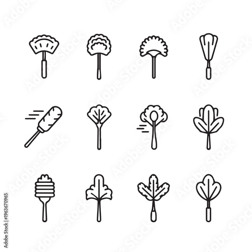Diverse Decorative Handheld Fans Collection Vector Icons Minimalist Line Art Style