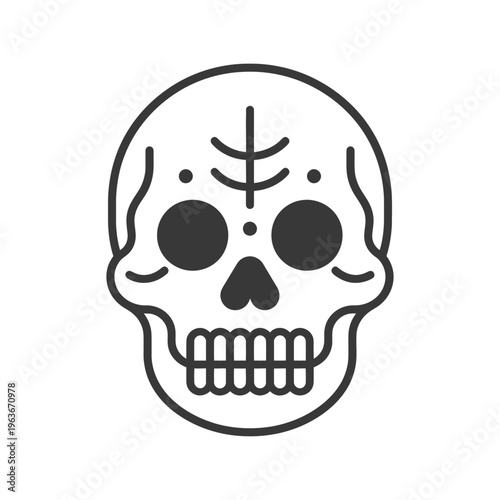 A simple black line drawing of a stylized sugar skull