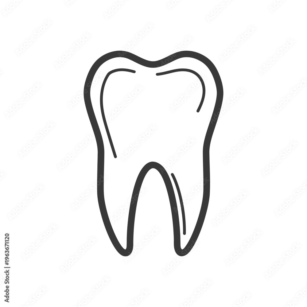Obraz premium Simple black and white outline of a human molar tooth