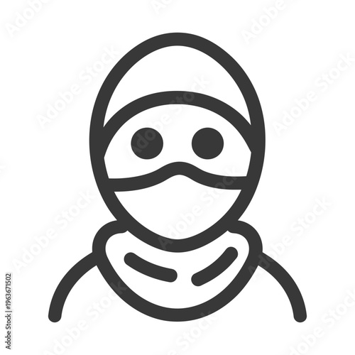 A simple line drawing of a person wearing a mask