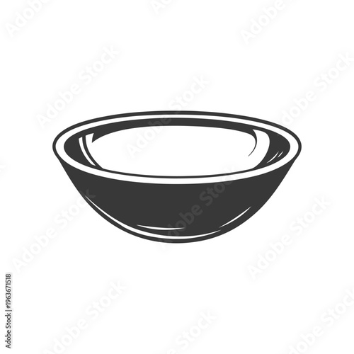 An illustration of a simple dark gray bowl on white background