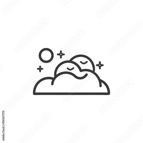 An illustrated depiction of sleeping clouds and celestial elements
