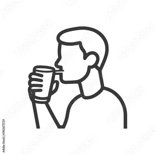A simple line drawing depicts a person drinking from a cup