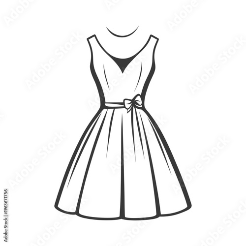 A simple line drawing of a formal womans dress