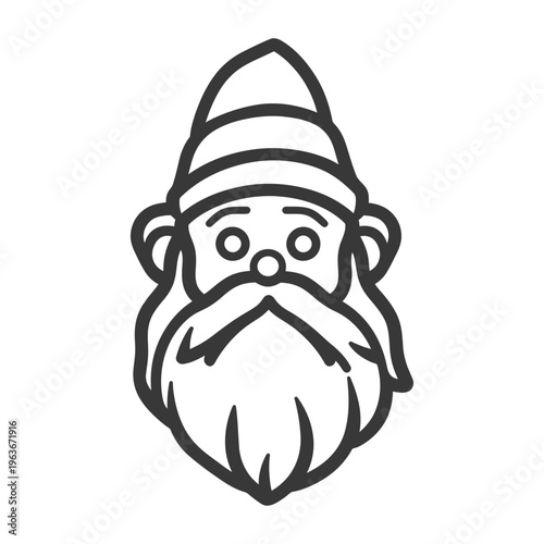 A simple line art illustration of a garden gnome face