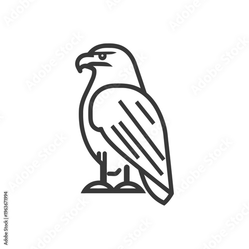 A simple minimalist line drawing depicting a perched bird of prey