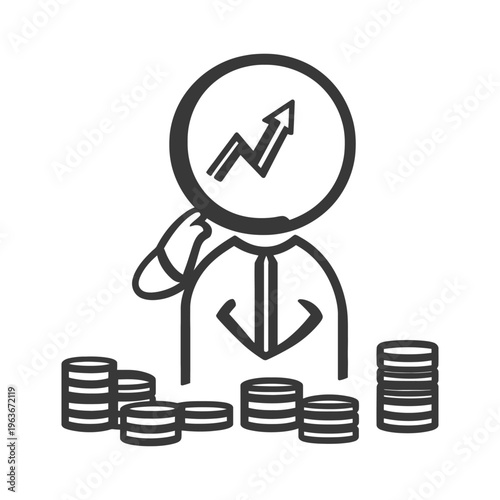 An illustrated person looking at a financial growth chart