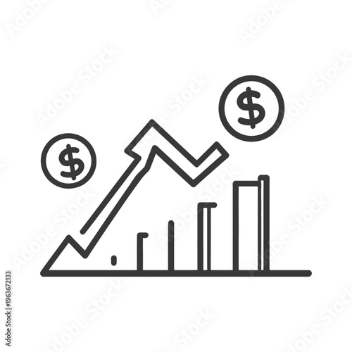 Financial growth representation showing a graph with rising and falling trends