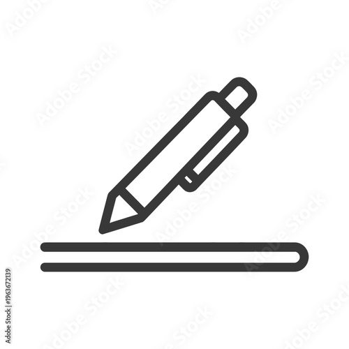 A simple line drawing depicting a pen and a written line