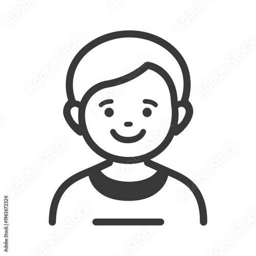 Simple cartoon illustration of a smiling person with dark hair