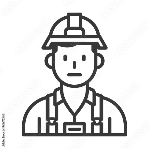 A vector graphic depicts a construction worker wearing a helmet