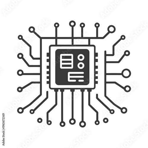 A graphic illustration displaying a central processing unit and circuitry
