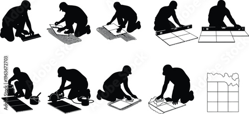 Illustrations of various squatting and resting postures in different contexts isolated on transparent background