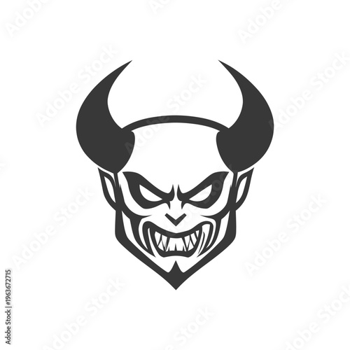 A fearsome demonic face featuring horns and sharp teeth