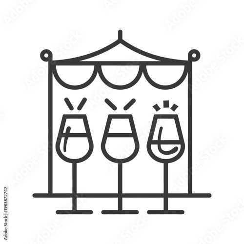 Three wine glasses under a decorative archway are displayed together