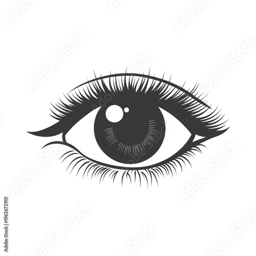 A stylized graphic depiction of a human eye with lashes
