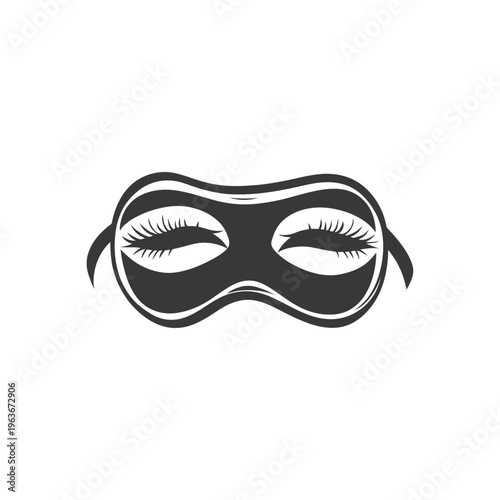 A dark sleep mask with closed eyes and long eyelashes