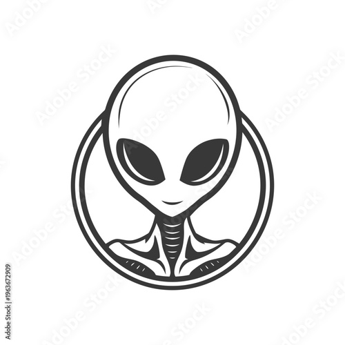Illustration depicts a friendly extraterrestrial being in a circle frame
