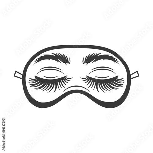A black and white graphic depiction of a sleeping mask