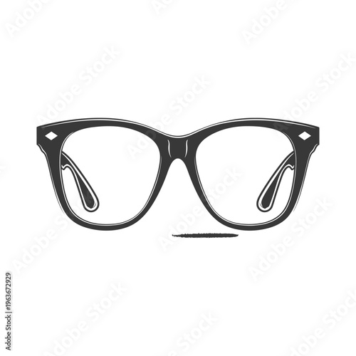 Dark framed spectacles appear as a classic eye wear illustration