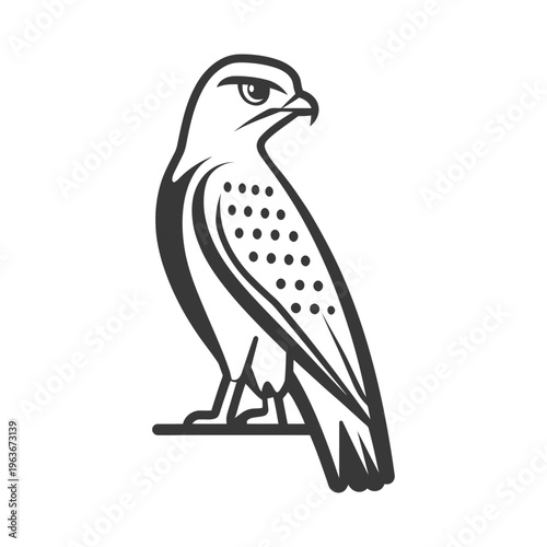 A simplified black and white illustration of a bird of prey