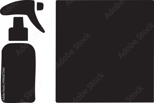 Spray Bottle and Microfiber Cleaning Cloth Silhouettes on White Background