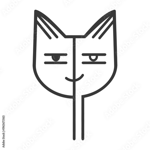 A simplistic cat face illustration in black and white colors