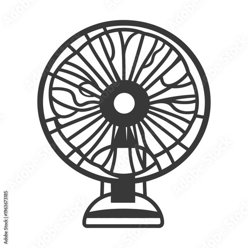 Illustration depicting a cooling fan with blades and a supportive base