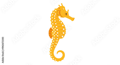 A vibrant orange seahorse swims in the ocean water with white spots.