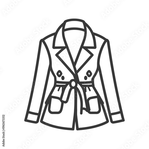 A black and white outlined image of a trench coat
