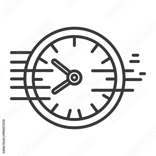 A clock face shows time passing quickly with speed lines