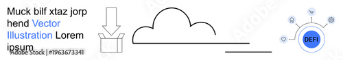 Cloud computing, data storage, data security, technology infrastructure, digital downloads, online data. ion of cloud, download arrow and secure network graph. Cloud computing and data security
