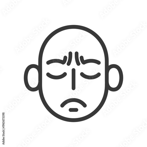 A simple black outlined face expressing a furrowed brow and sadness