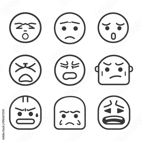 Collection of Line Drawings Illustrating Various Emotional Facial Expressions