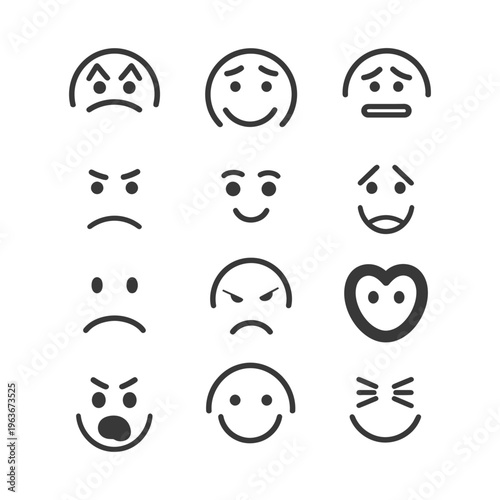 Illustrations of simple emoticons depicting varied human emotional expressions