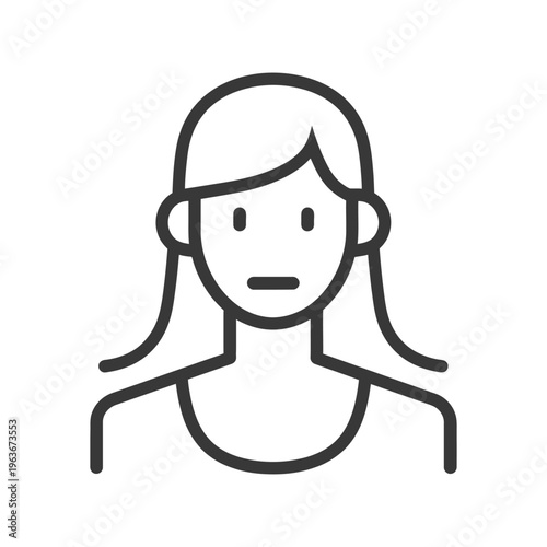 A simple line drawing portraying the front view of a woman
