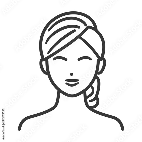 A simplified line drawing illustration of a woman with relaxed eyes