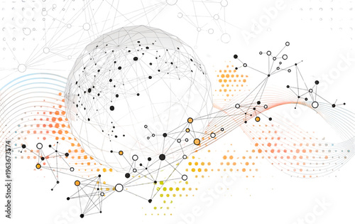 Hand-drawn global network connection map with nodes and dotted lines on white background