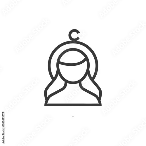 A simplistic outline image of a woman with a halo above her head